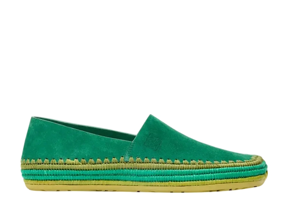 LOEWE Rio Slipper in Suede and Raffia "Green"