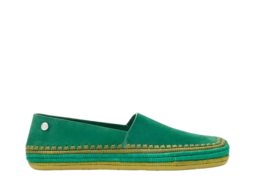 LOEWE Women's Rio Slipper in Suede and Raffia "Green"