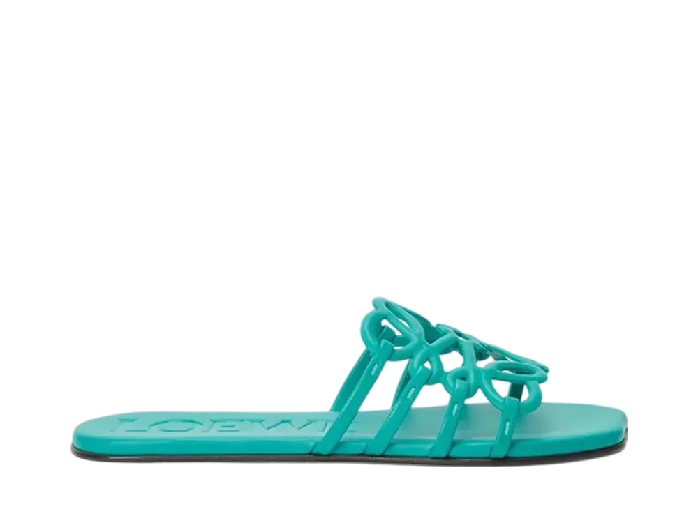 ロエベ ウィメンズ ペタル アナグラム スライド ソフトカーフ "ターコイズ"