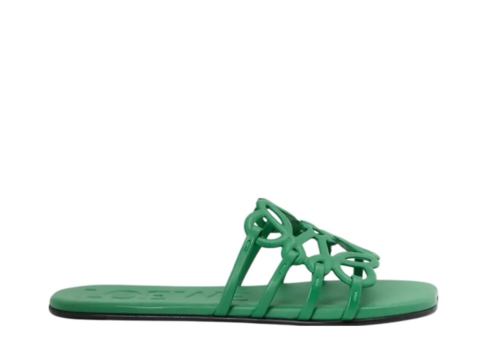 LOEWE Women's Petal Anagram Slide in Soft Calfskin "Green"