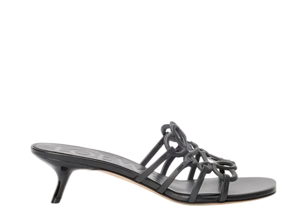 LOEWE Women's Petal Anagram Slide in Soft Calfskin "Black"