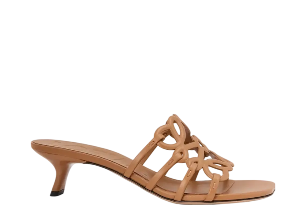 LOEWE Women's Petal Anagram Slide in Soft Calfskin "Camel"