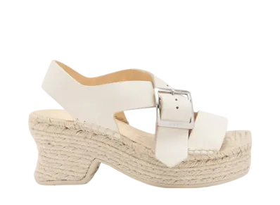 LOEWE Women's Petal Espadrille Platform Sandal in Soft Calfskin "White"