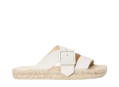 LOEWE Women's Petal Espadrille Slide in Soft Calfskin "White"