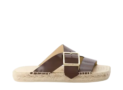 LOEWE Women's Petal Espadrille Slide in Vegetable Tanned Calfskin "Brown"