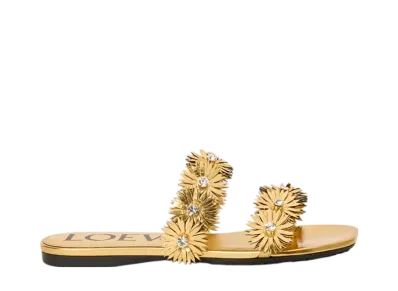 LOEWE Women's Petal Flower Sandal in Calfskin and Crystals "Gold"