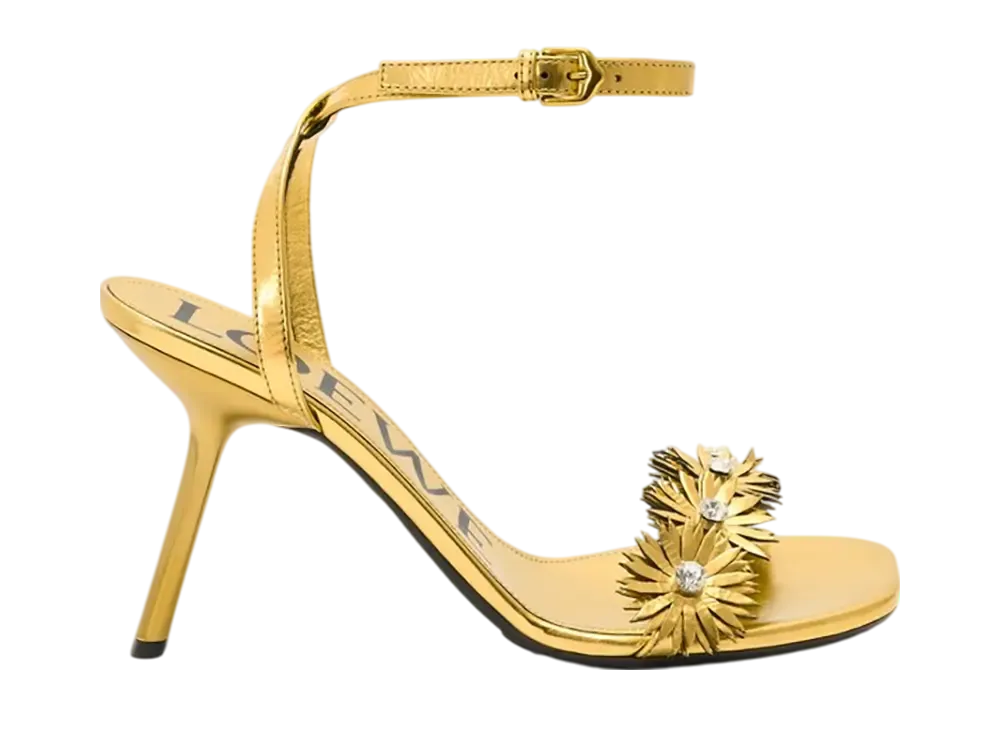 ロエベ ウィメンズ ペタル フラワー サンダル カーフ&クリスタル "ゴールド"