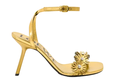 LOEWE Women's Petal Flower Sandal in Calfskin and Crystals "Gold"