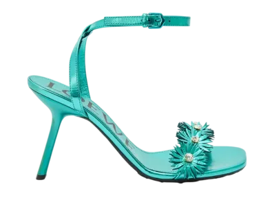 LOEWE Women's Petal Flower Sandal in Calfskin and Crystals "Turquoise"