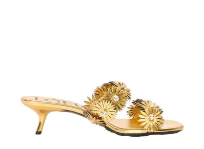 LOEWE Women's Petal Flower Sandal in Calfskin and Crystals "Gold"