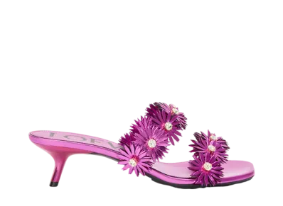 LOEWE Women's Petal Flower Sandal in Calfskin and Crystals "Fuchsia"
