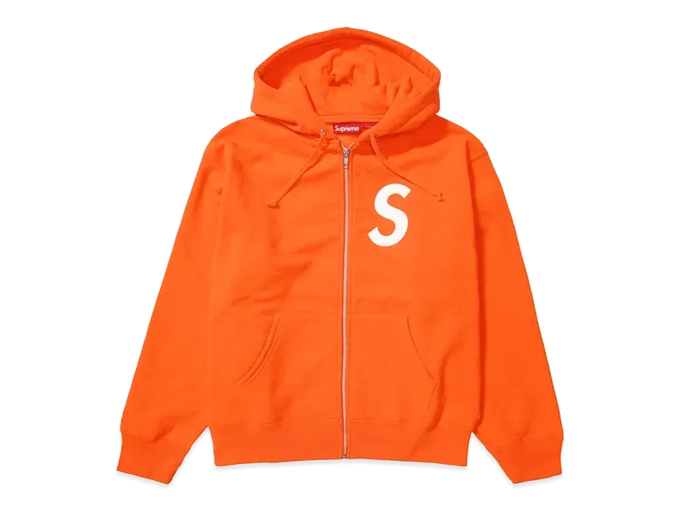 Supreme S Logo Zip Up Hooded Sweatshirt "Bright Orange"