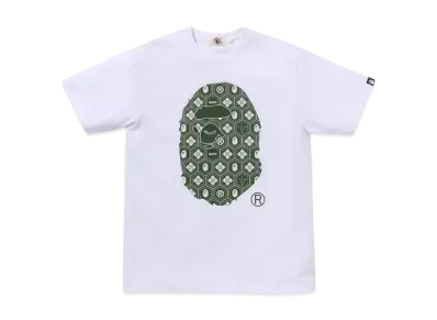 A BATHING APE Traditional Japanese Pattern Ape Head Tee "White/Green"