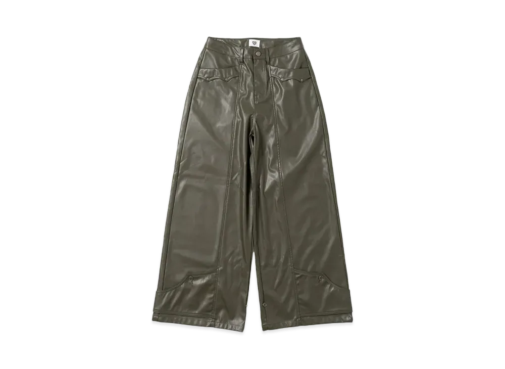 HTH flap leather pants "KHAKI"