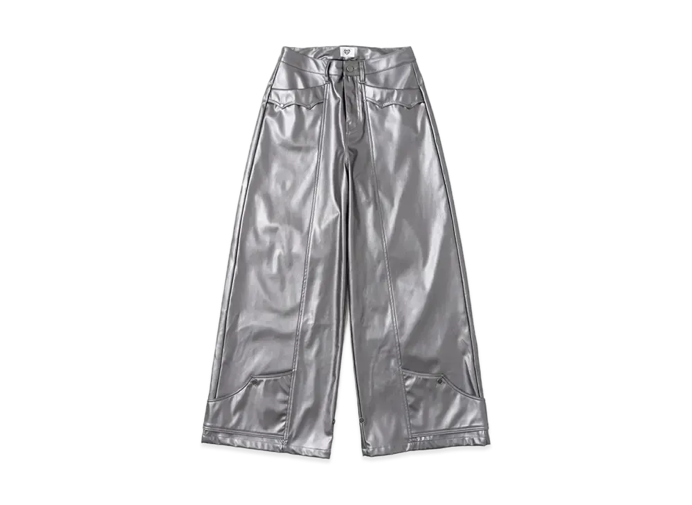 HTH flap leather pants "GRAY SILVER"