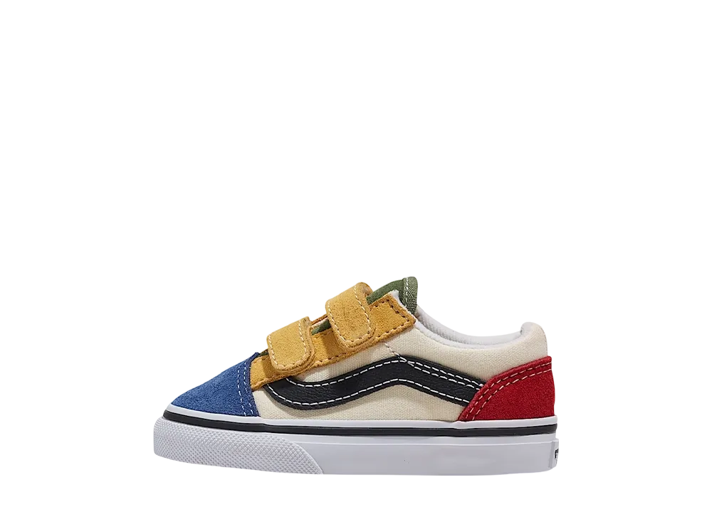 Vans Toddler Old Skool V "White/Blue/Red/Yellow"