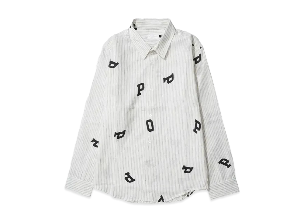 POP TRADING COMPANY letters striped pop shirt "WHITE LINEN"