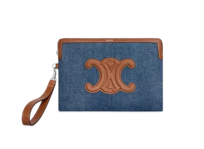 CELINE Small Pouch with Strap in Denim and Calfskin "Denim"
