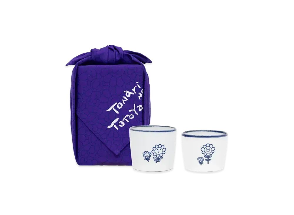 Takashi Murakami / Kaikai Kiki Flower Soba Sake Cup Set(Small And Large Soba Sake Cups,Kiribako,Special Furoshiki Wrapping Cloth) "White"