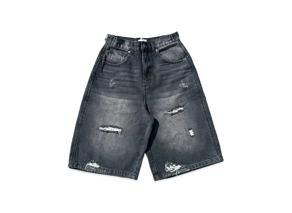 9090 King Logo Damage Buggy Jorts "SLUB BLACK"