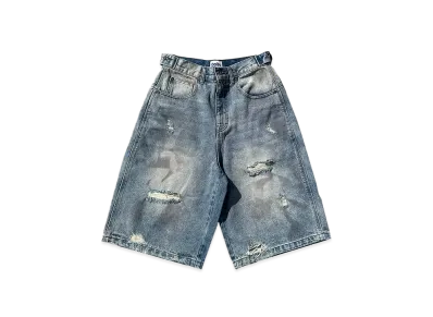 9090 King Logo Damage Buggy Jorts "MAD LIGHT BLUE"