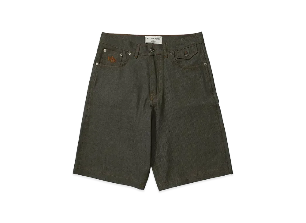 Walk In Paris The gardener's green denim baggy shorts "GREEN"