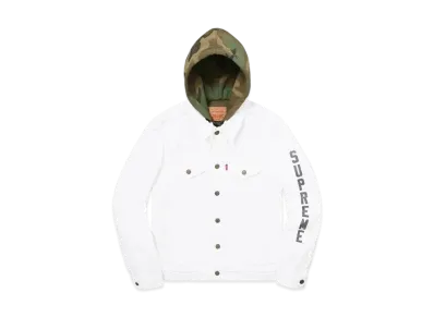 Supreme x LEVI'S Custom Fit Fleece Hooded Trucker Jacket "White/Woodland Camo"