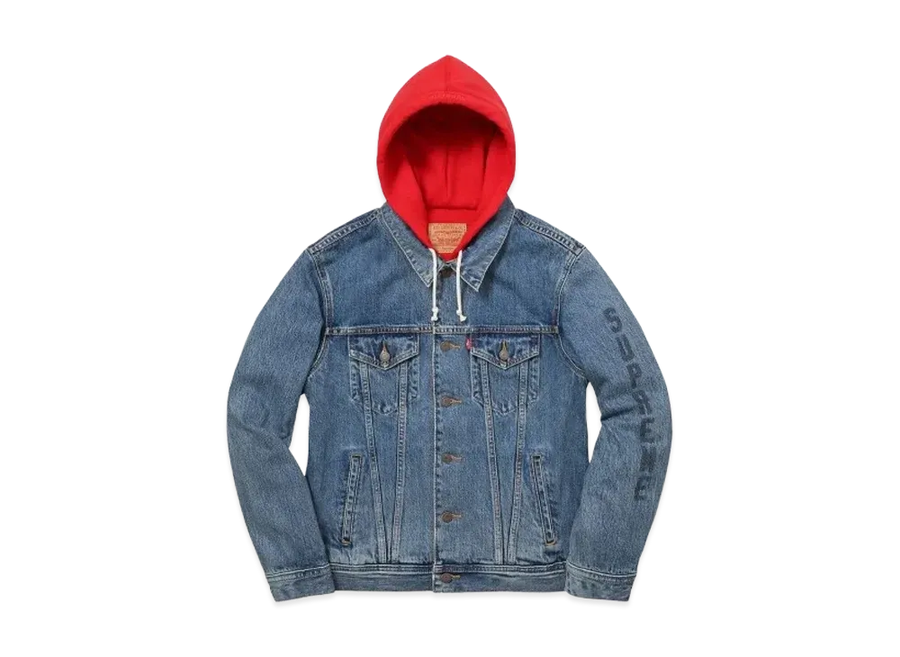 Supreme x LEVI'S Custom Fit Fleece Hooded Trucker Jacket "Indigo Blue/Red"