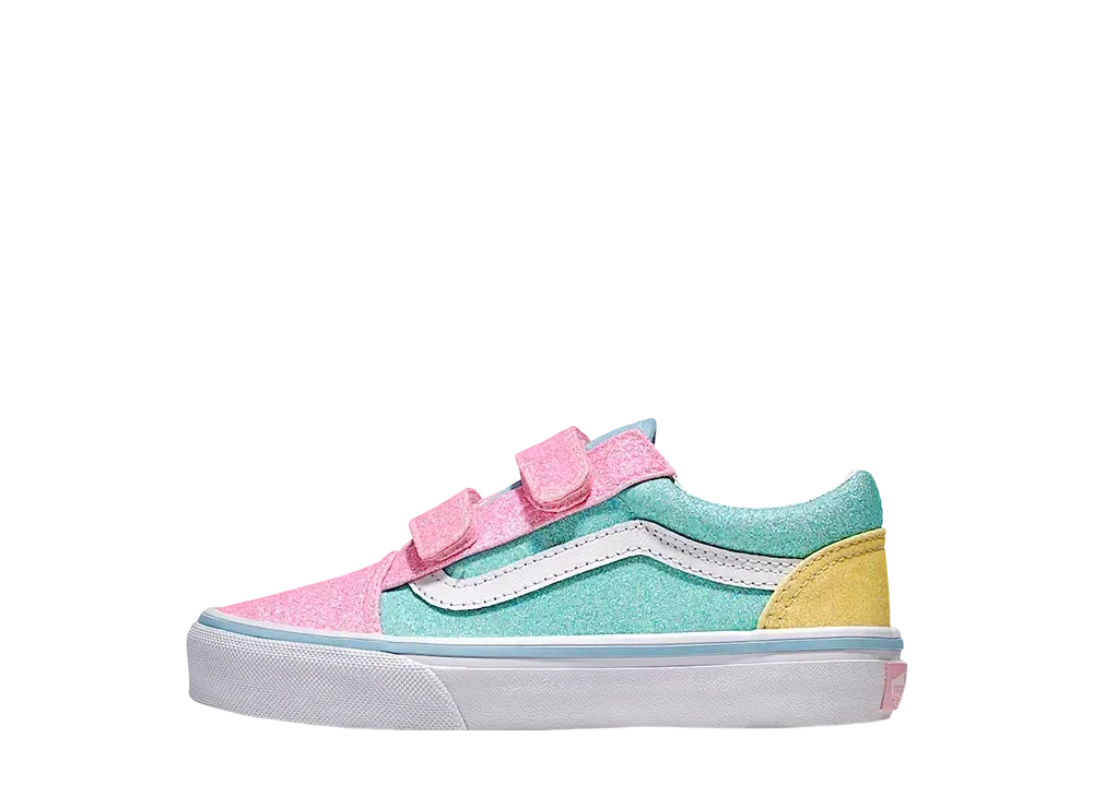 Vans Little Kids Old Skool V Glitter "Pastel Blue/Pink/Yellow"