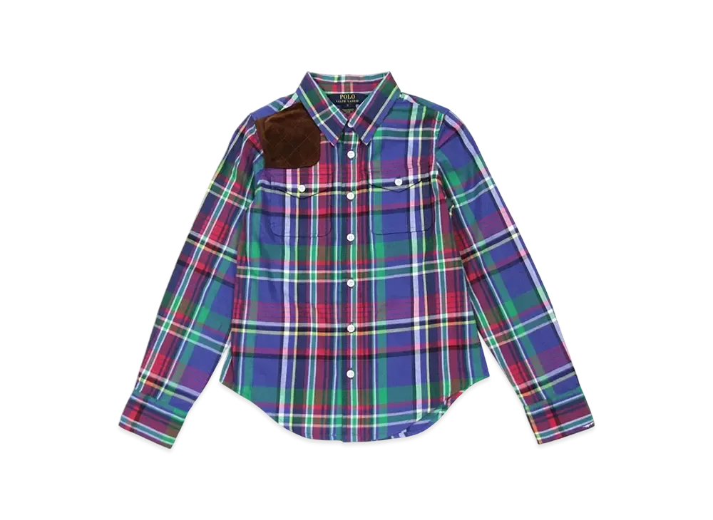 Polo Ralph Lauren Kids Suede Patch L/S Shirt "Blue/Green"