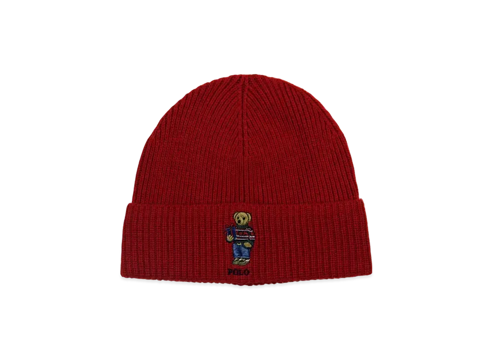 Polo Ralph Lauren Ribbed Holiday Bear Beanie "Red"