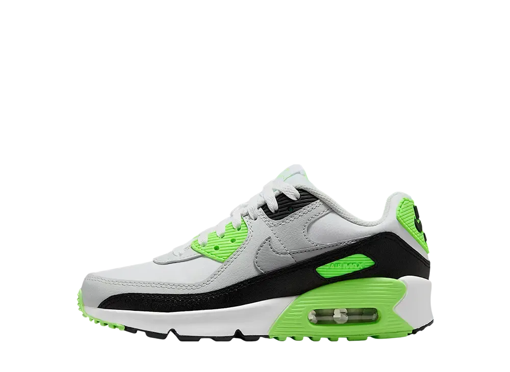 Nike GS Air Max 90 LTR "White/Photon Dust/Lime Blast/Light Smoke Grey"