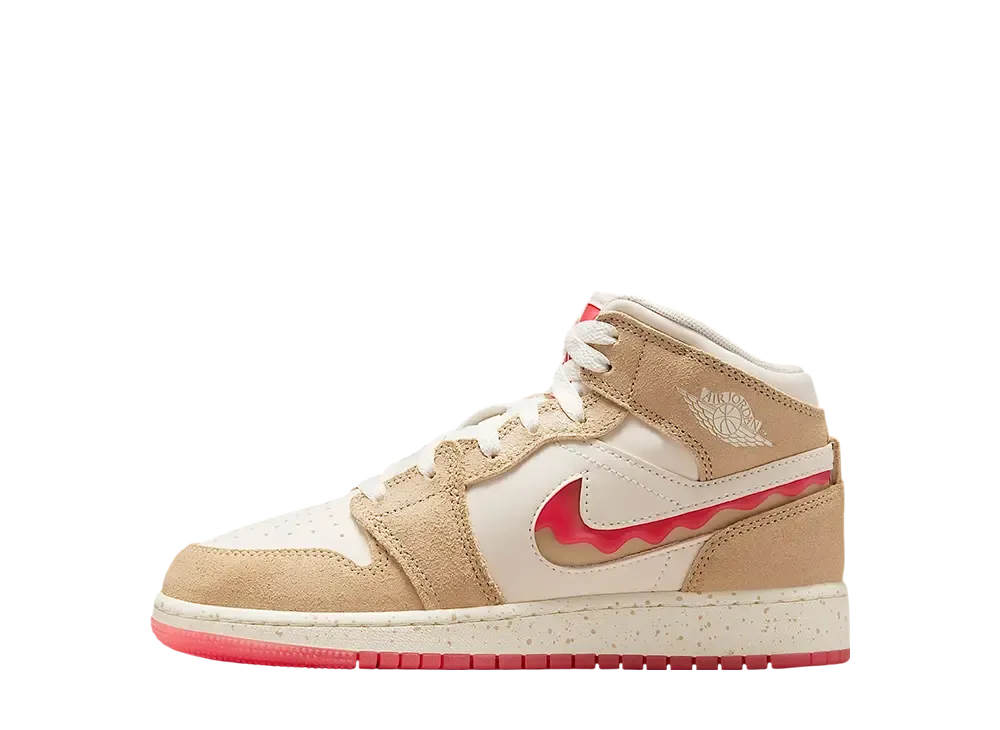ナイキ GS エアジョーダン1 ミッド SE "デザート/ペールアイボリー/フュージョンレッド" (キッズ)