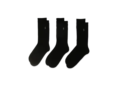 Polo Ralph Lauren 3 Pack Rib Cushioned Foot Crew Socks "Black"