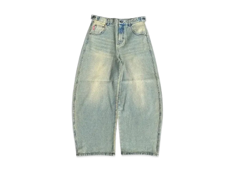 ナインティーナインティー キング ロゴ スラブ デニム バギー パンツ "ライトブルー"