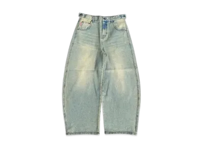 9090 King Logo Slub Denim Buggy Pants "Light Blue"