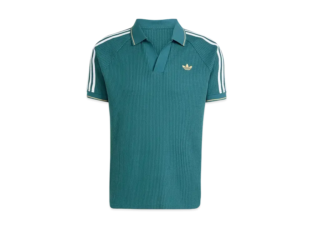 adidas Originals Waffle Knit Polo Shirt "Tech Green/Hazy Orange/White"