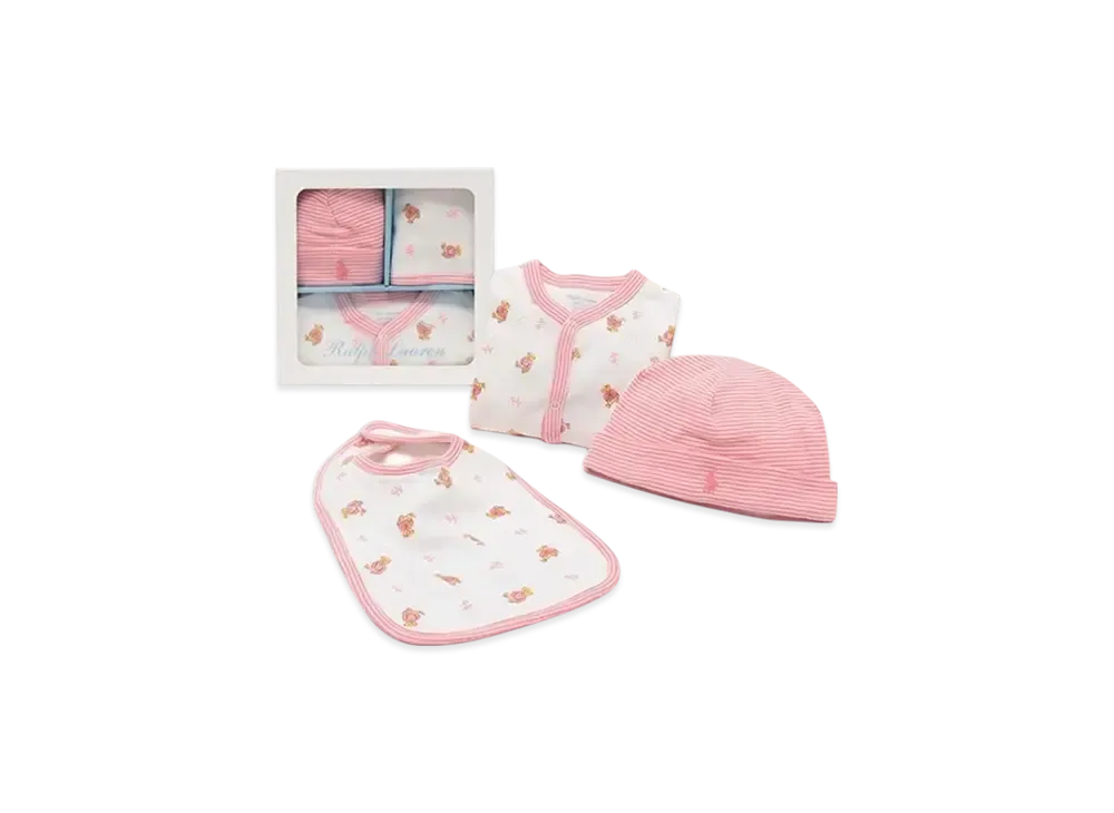 Polo Ralph Lauren Kids Interlock Converall Hat Bib Set "Pink"
