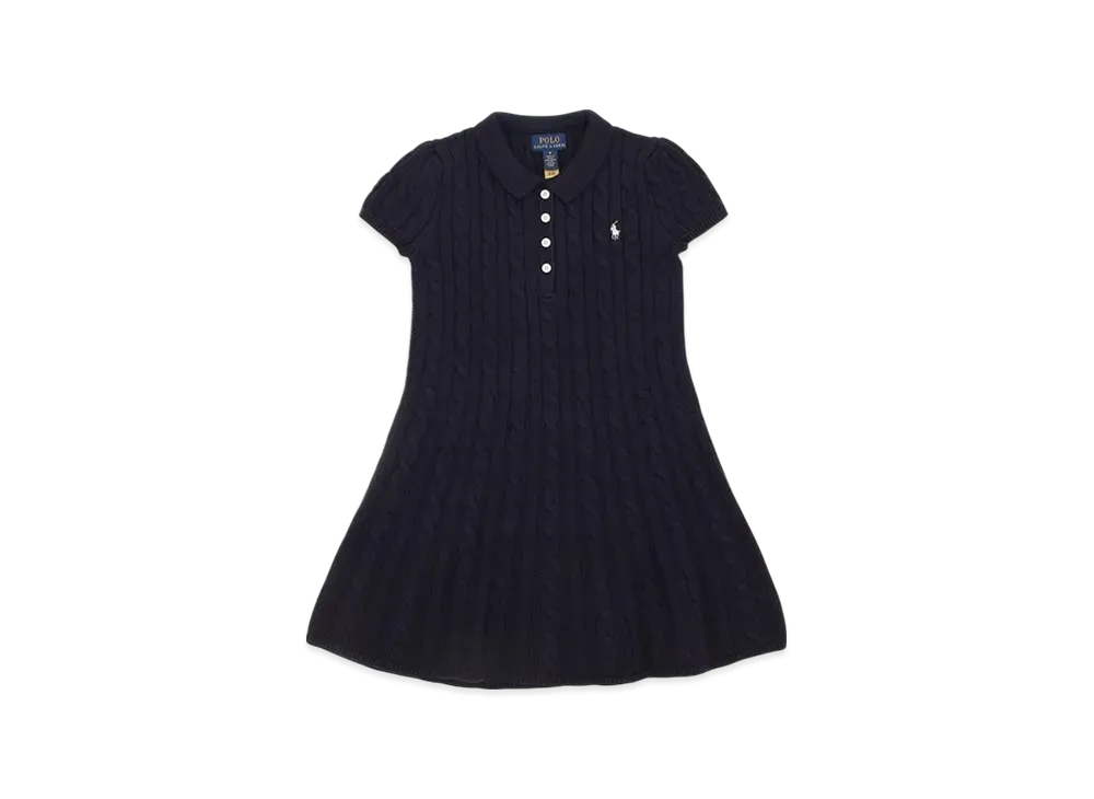 Polo Ralph Lauren Kids Cable Knit Cotton Polo Sweater Dress "Navy"