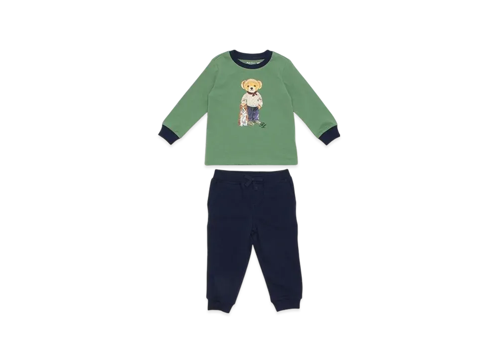 Polo Ralph Lauren Kids Novelty Bear Graphic Ringer T-Shirt "Green/Navy"