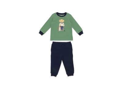 Polo Ralph Lauren Kids Novelty Bear Graphic Ringer T-Shirt "Green/Navy"