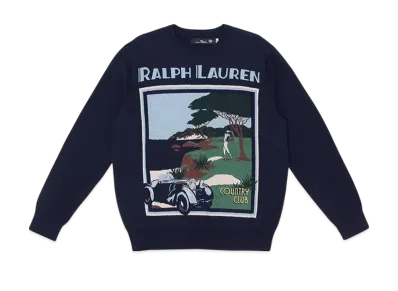 Polo Ralph Lauren Long Sleeve Cotton Country Club Poster Crewneck Sweater "Navy"