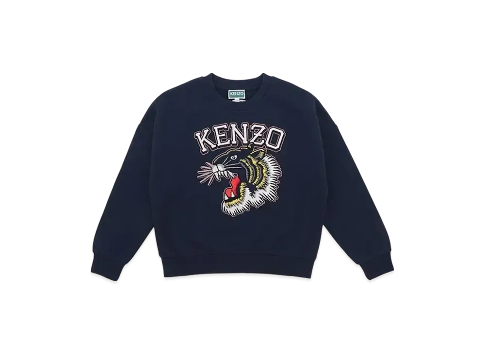 KENZO Kids Tiger Motif Embroidered Logo Sweat "Navy"