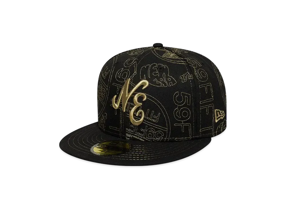 NEW ERA 59Fifty 59Fifty Day Memorial Collection Classic Logo Sticker All-Over Embroidery "Black/Gold"