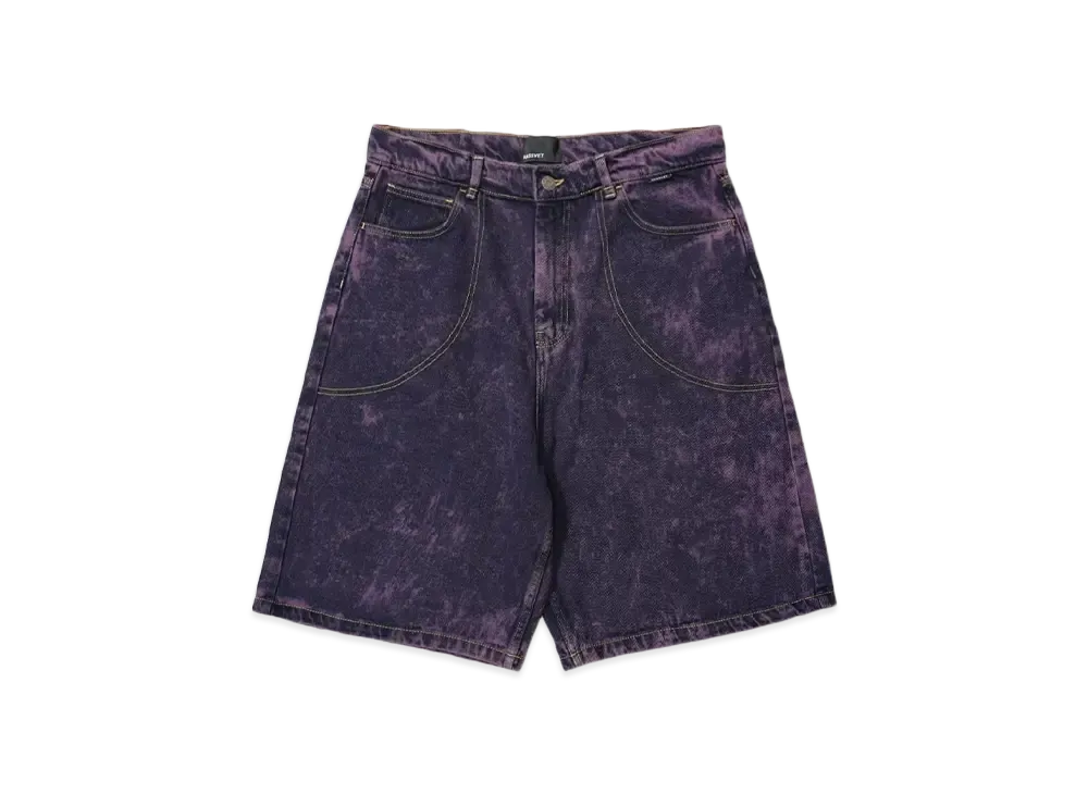 RASSVET MEN ACID WASH DENIM SHORTS WOVEN "PURPLE"