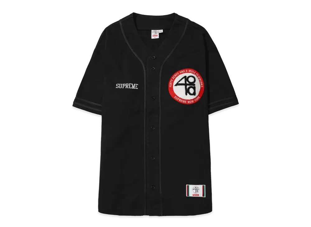 Supreme x 40 Acres Twill Baseball Jersey "Black"