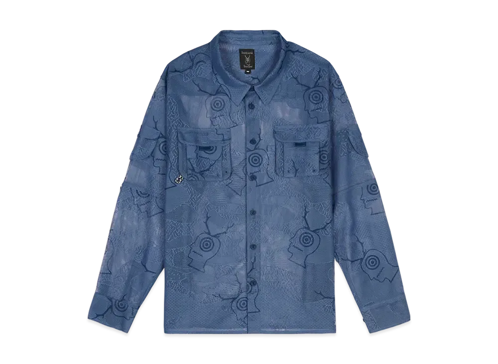 SOUTH2 WEST8 x Brain Dead Engineered Mesh Fishing Button Up Shirt "Blue"