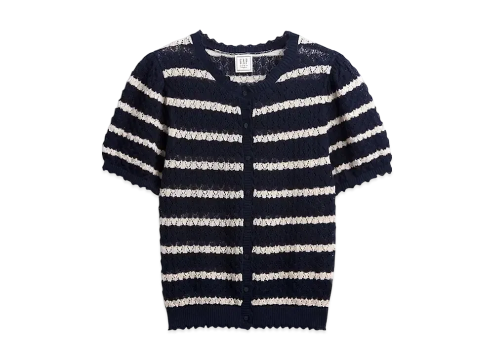 GAP x DOEN Linen Blend Pointail Cropped Cardigan "Navy Blue"