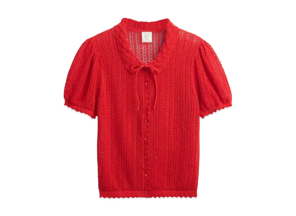 GAP x DOEN Linen Blend Cropped Cardigan "Red Light"