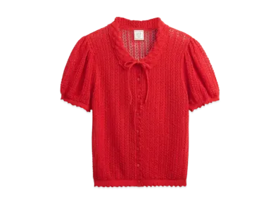 GAP x DOEN Linen Blend Cropped Cardigan "Red Light"